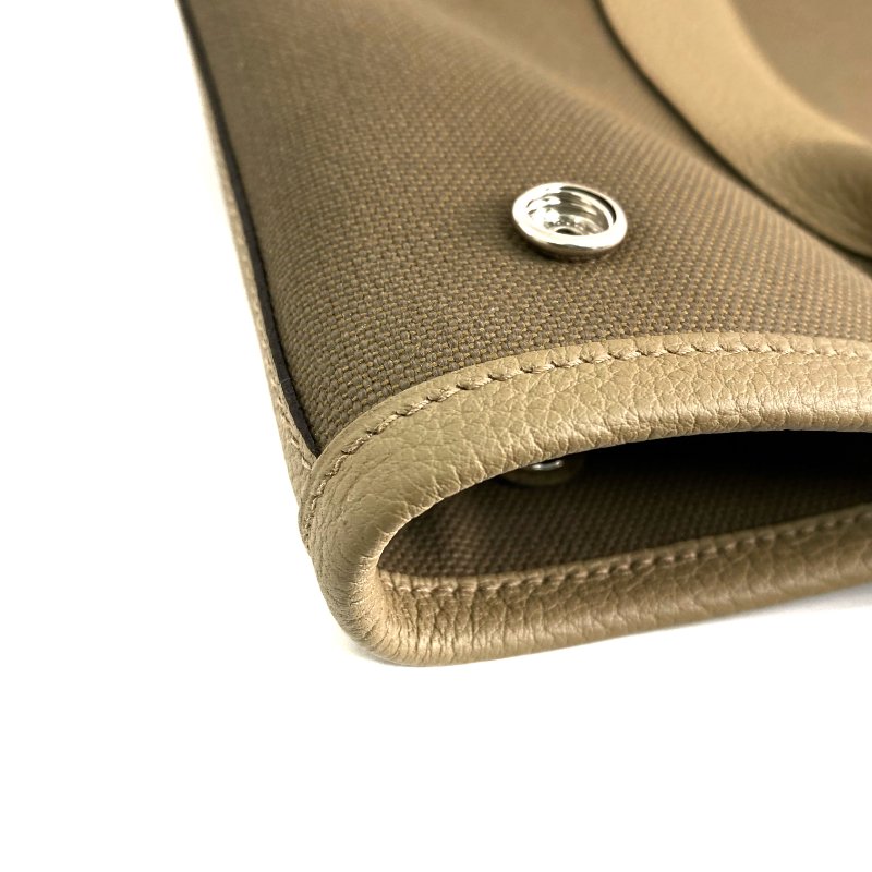 △ Hermes 愛馬仕 Beige Canvas Palladium Plated Metal Garden Party Pockets Vertical Tote Bag Stamp W 淺褐色帆布鍍鈀金屬托特袋W刻 - 257021387-11