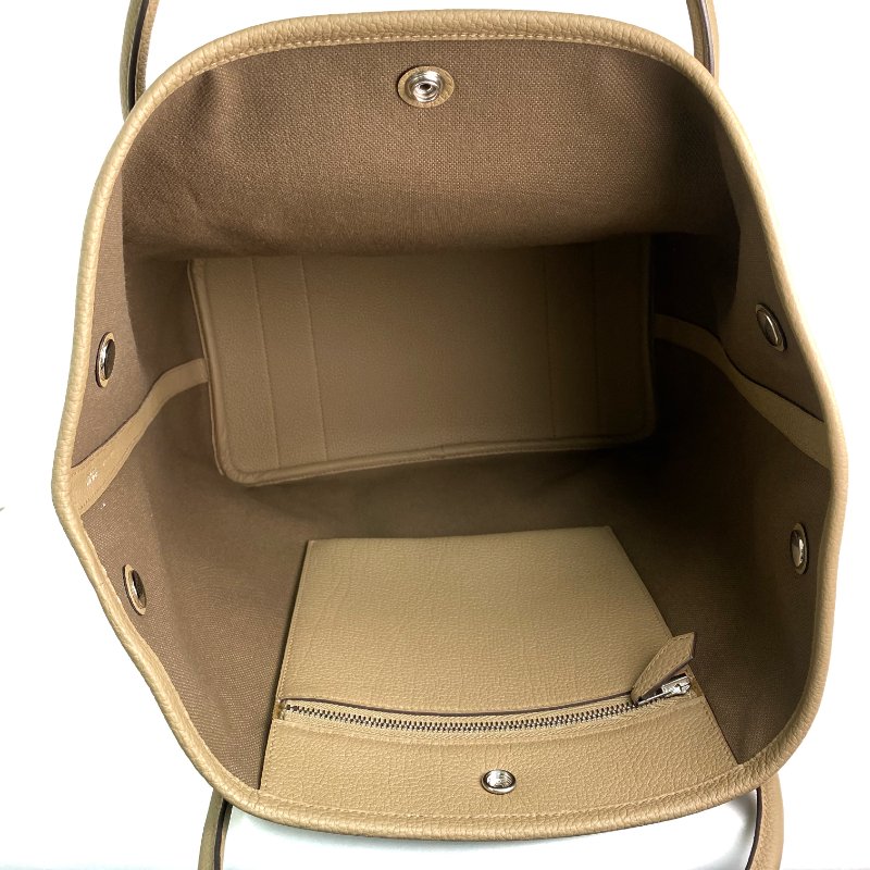 △ Hermes 愛馬仕 Beige Canvas Palladium Plated Metal Garden Party Pockets Vertical Tote Bag Stamp W 淺褐色帆布鍍鈀金屬托特袋W刻 - 257021387-12