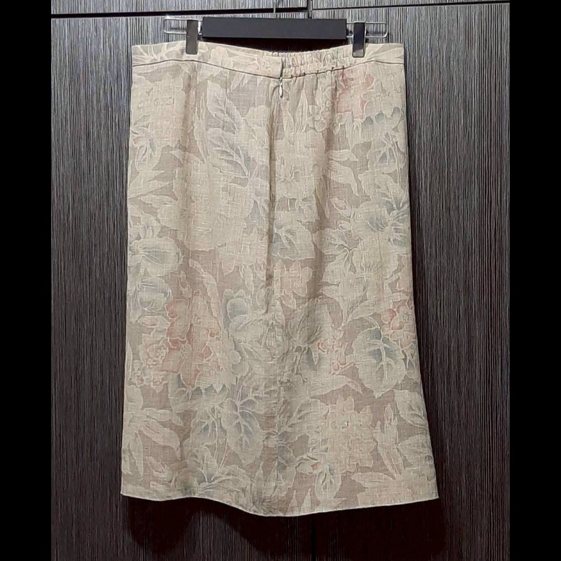 超稀有絕版BURBERRYS 博柏利 女麻料混羊毛印花半身裙19BR-1