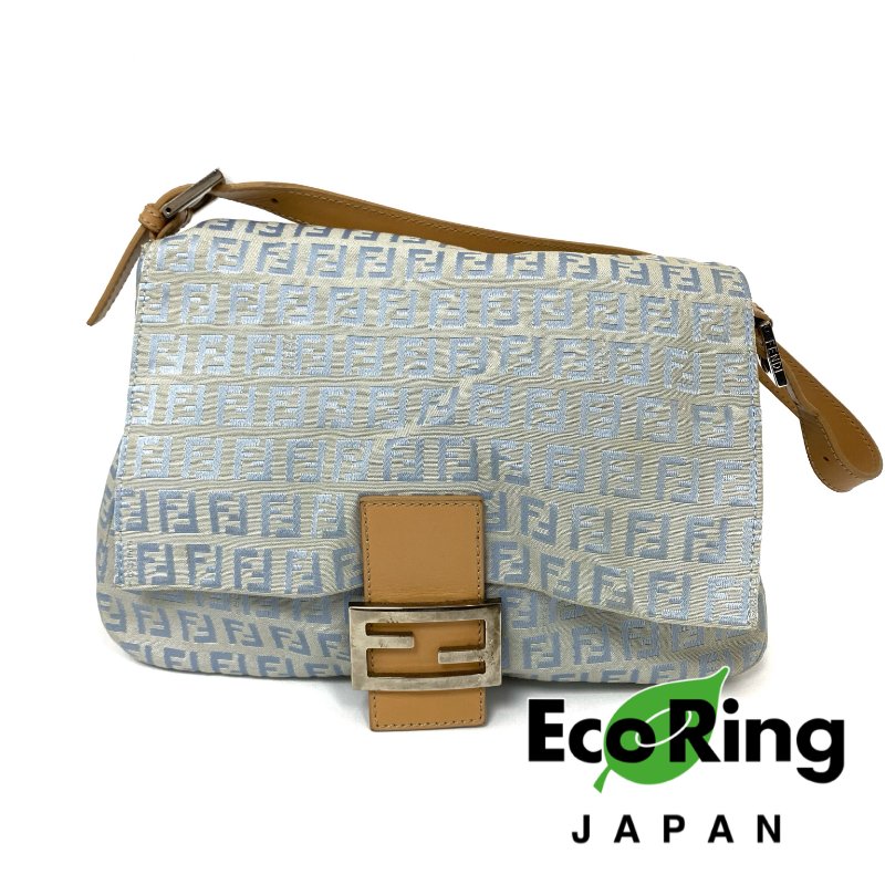 ☆ Fendi 芬迪 Light Blue Zucchino Canvas Mamma Baguette Shoulder Bag 淺藍色老花法棍肩背袋 - 257022489-0
