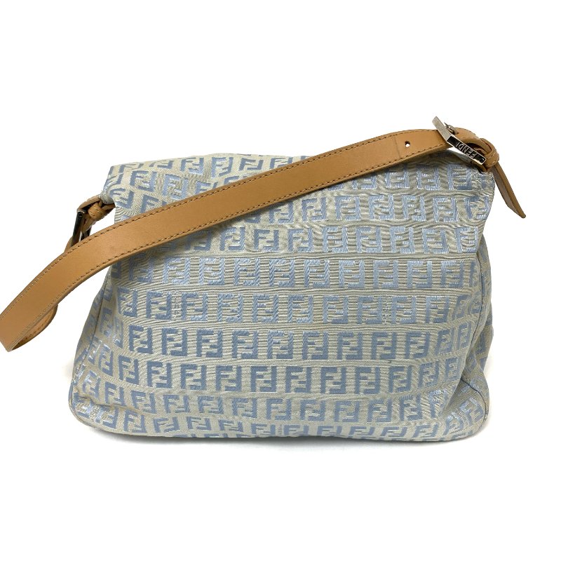 ☆ Fendi 芬迪 Light Blue Zucchino Canvas Mamma Baguette Shoulder Bag 淺藍色老花法棍肩背袋 - 257022489-1