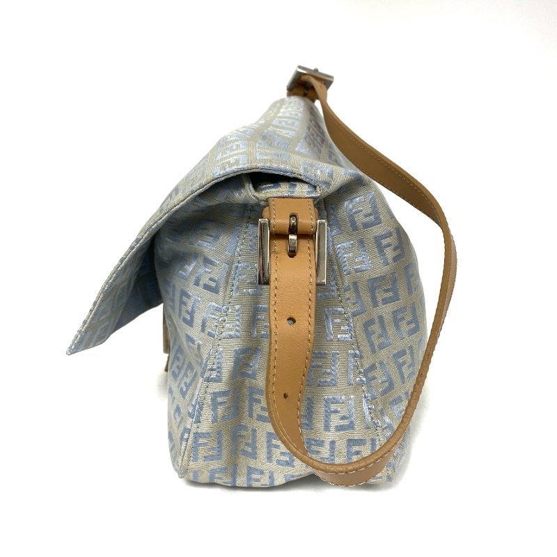 ☆ Fendi 芬迪 Light Blue Zucchino Canvas Mamma Baguette Shoulder Bag 淺藍色老花法棍肩背袋 - 257022489-2