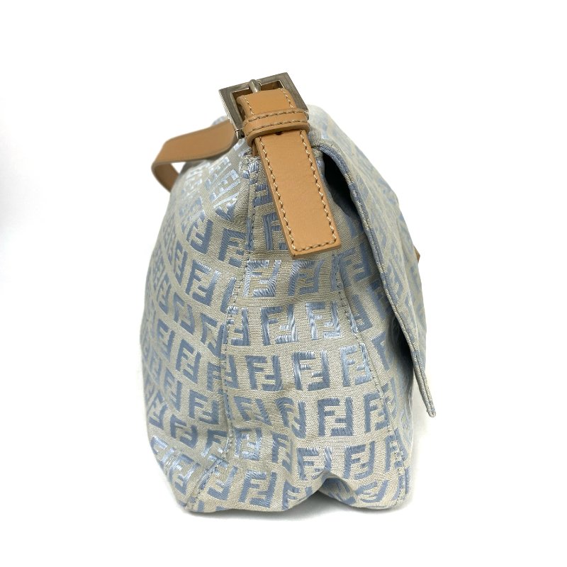 ☆ Fendi 芬迪 Light Blue Zucchino Canvas Mamma Baguette Shoulder Bag 淺藍色老花法棍肩背袋 - 257022489-3