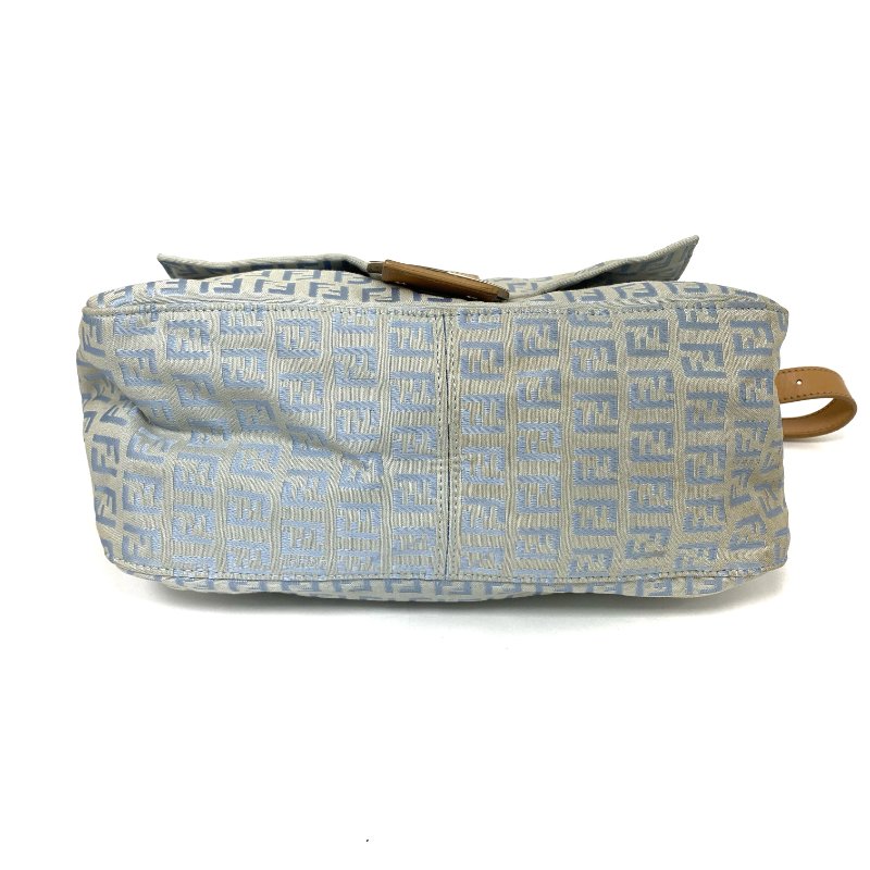 ☆ Fendi 芬迪 Light Blue Zucchino Canvas Mamma Baguette Shoulder Bag 淺藍色老花法棍肩背袋 - 257022489-5