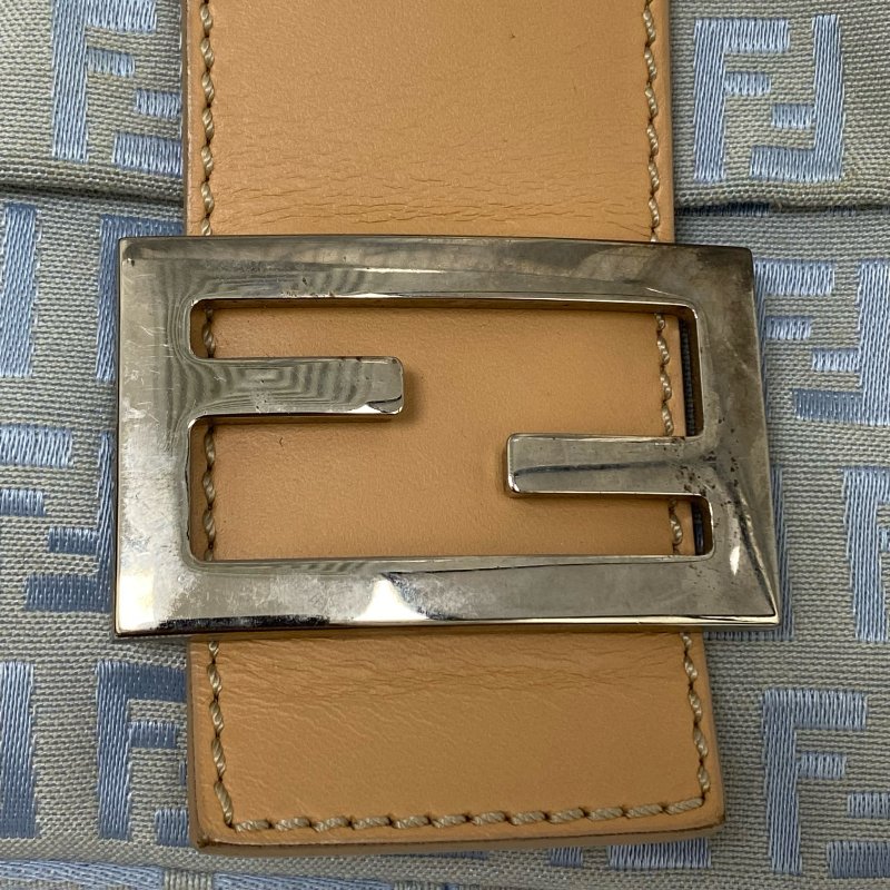 ☆ Fendi 芬迪 Light Blue Zucchino Canvas Mamma Baguette Shoulder Bag 淺藍色老花法棍肩背袋 - 257022489-8