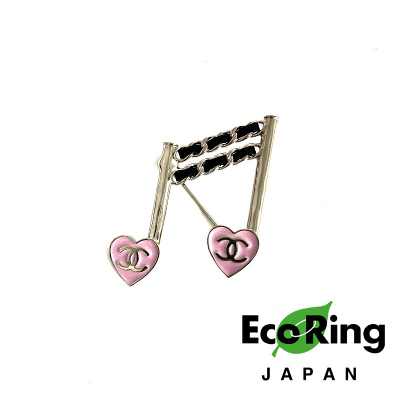 ☆Chanel香奈兒 Gold Tone Metal Heart Musical Note Brooch L24A 金色金屬心型音符胸針 L24A -257021388-0