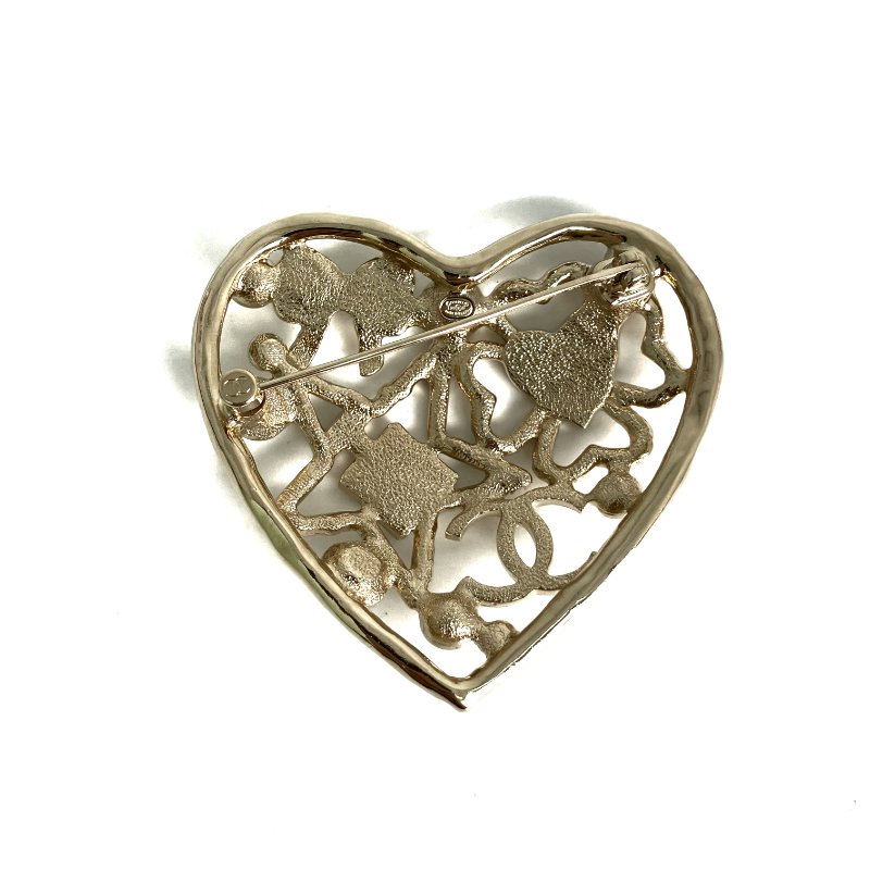 ☆Chanel香奈兒 Gold Tone Metal Faux Pearl Heart Brooch L25P 金色金屬仿珍珠心形胸針 L25P -257021392-5