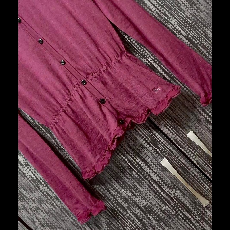 BURBERRY 博柏利 LONDON 戰馬 女酒紅色混羊毛絲綢長袖薄款罩衫2號-2