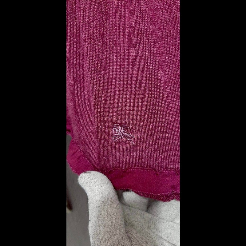 BURBERRY 博柏利 LONDON 戰馬 女酒紅色混羊毛絲綢長袖薄款罩衫2號-6