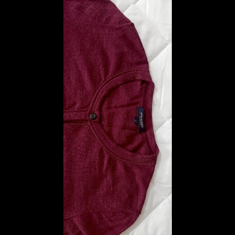 BURBERRY 博柏利 LONDON 戰馬 女酒紅色混羊毛絲綢長袖薄款罩衫2號-7