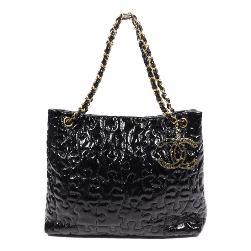 CHANEL 漆皮皮革Chain Tote金扣鏈帶手挽袋-0