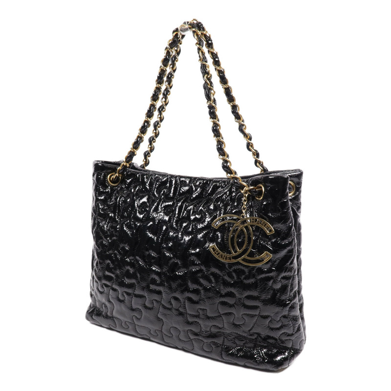 CHANEL 漆皮皮革Chain Tote金扣鏈帶手挽袋-2