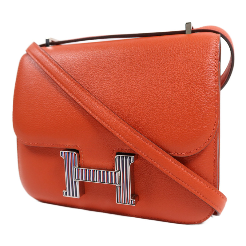 HERMES Evercolor皮革Constance Mini銀扣肩背袋Capucine-2