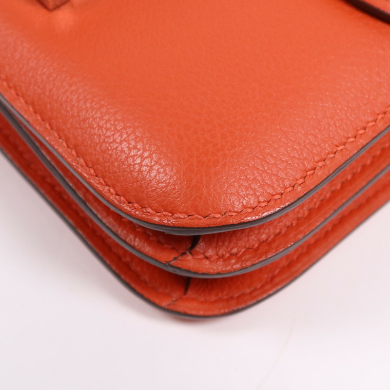 HERMES Evercolor皮革Constance Mini銀扣肩背袋Capucine-9