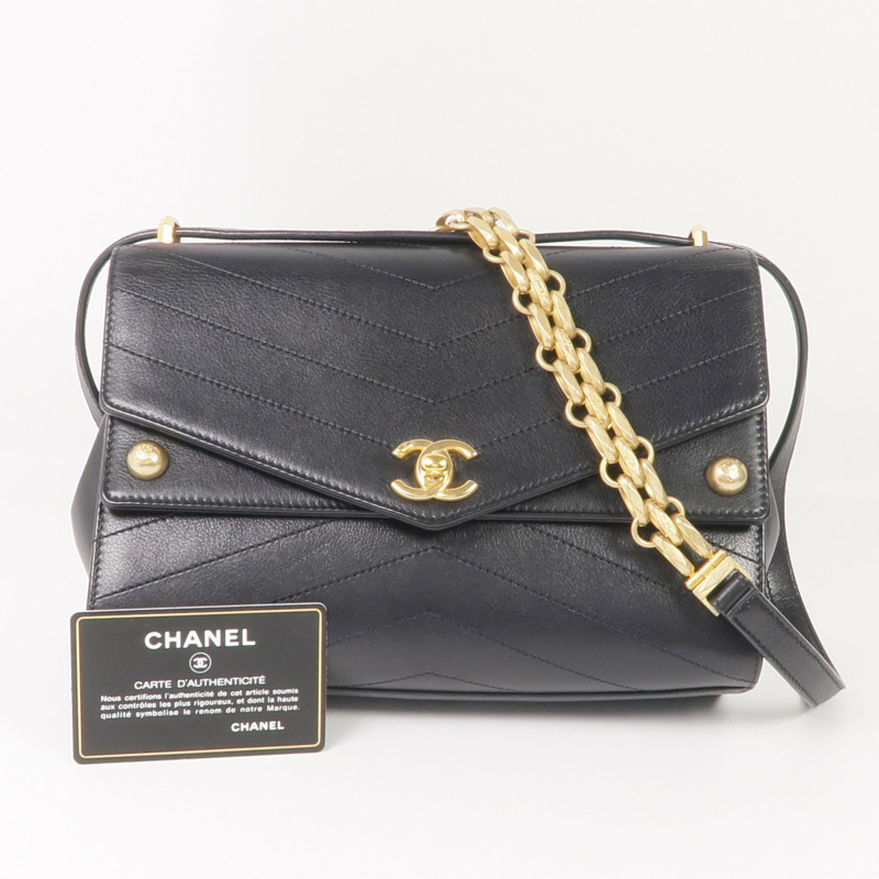 CHANEL 牛皮皮革Chain Shoulder Bag金扣鏈帶肩背袋-18