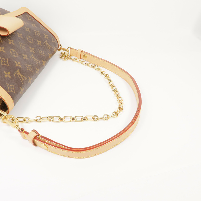LOUIS VUITTON Monogram Dauphine Soft GM金扣手挽肩背兩用袋棕色-4