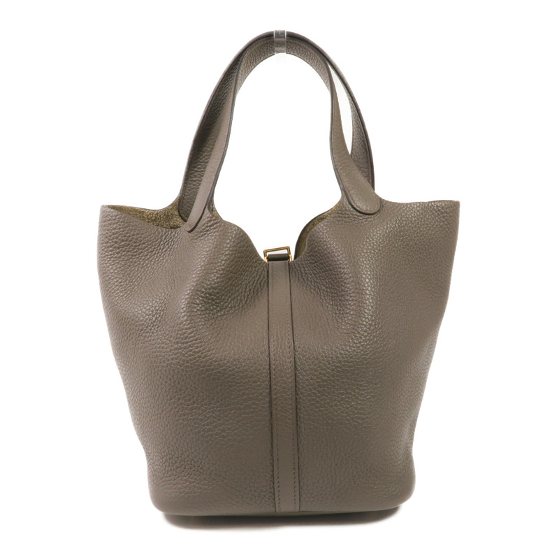 HERMES Clemence皮革Picotin MM金扣手挽袋Gris Etain-1