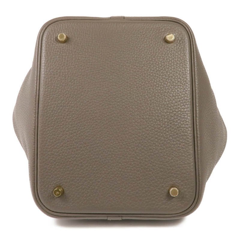 HERMES Clemence皮革Picotin MM金扣手挽袋Gris Etain-3