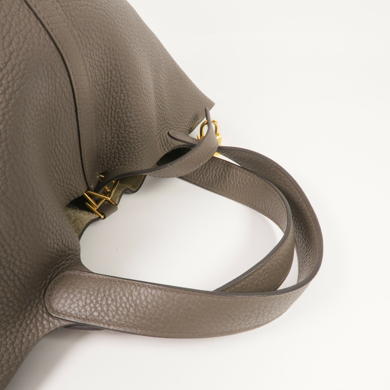 HERMES Clemence皮革Picotin MM金扣手挽袋Gris Etain-4