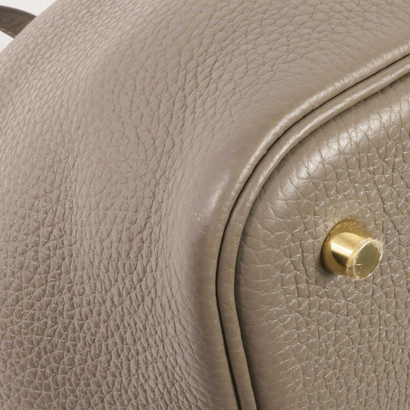 HERMES Clemence皮革Picotin MM金扣手挽袋Gris Etain-6