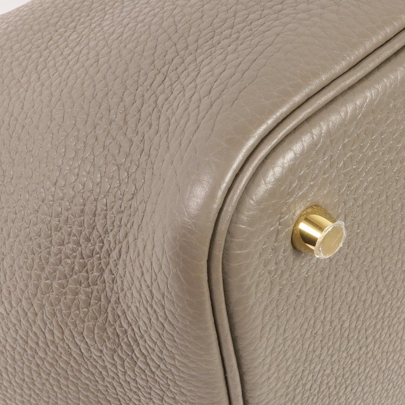 HERMES Clemence皮革Picotin MM金扣手挽袋Gris Etain-8