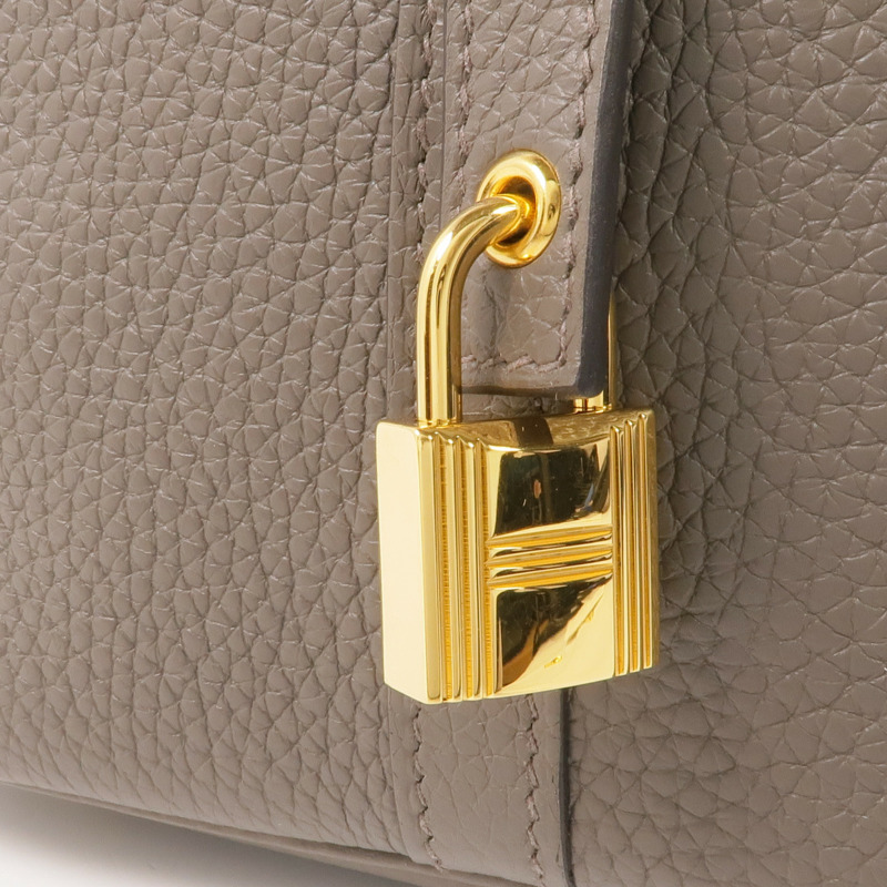 HERMES Clemence皮革Picotin MM金扣手挽袋Gris Etain-9
