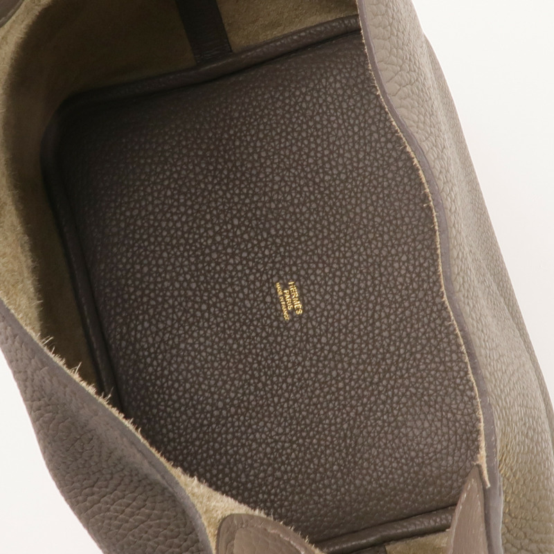 HERMES Clemence皮革Picotin MM金扣手挽袋Gris Etain-10