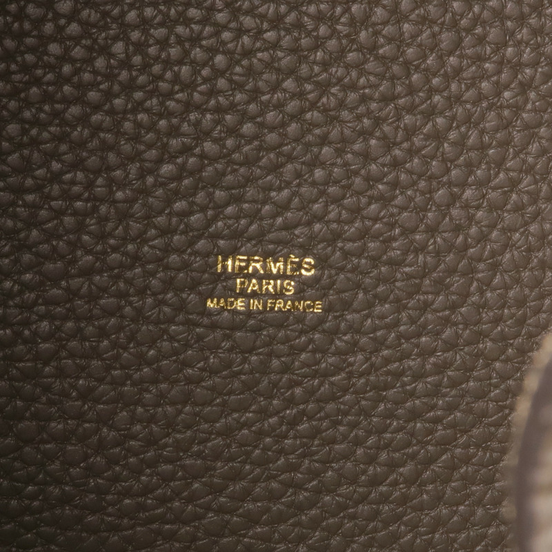 HERMES Clemence皮革Picotin MM金扣手挽袋Gris Etain-11