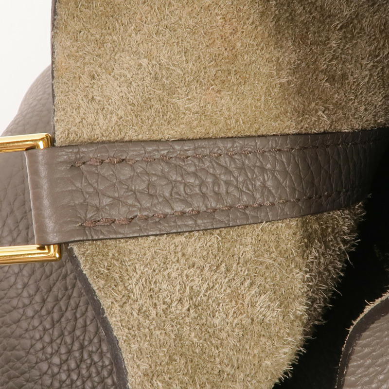 HERMES Clemence皮革Picotin MM金扣手挽袋Gris Etain-12