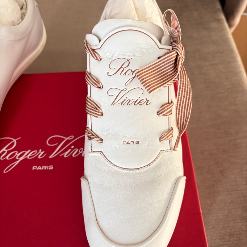 Roger Vivier VIV ÉTIQUETTE 法式優雅小白鞋 緞帶繫帶休閒鞋 白色 EU 39-2