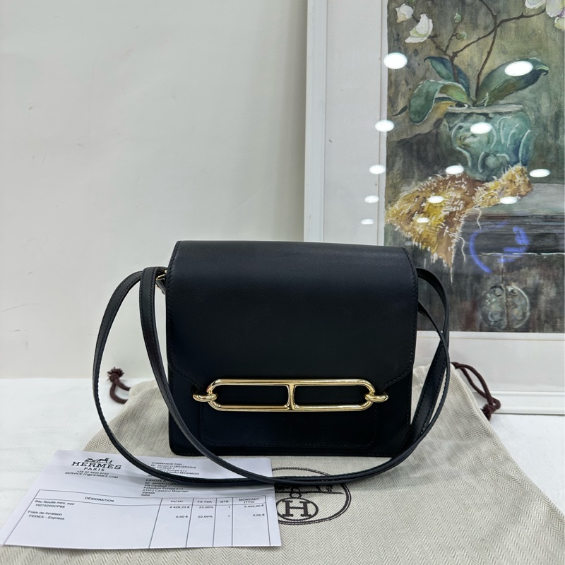 Hermes 愛馬仕 Roulis 19 mini 豬鼻子包 黑金扣 Z刻 有購證-0