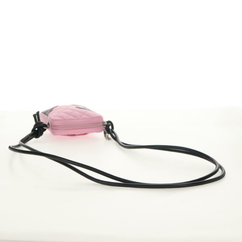 【日本直送】香奈兒 Cambon 系列單肩包，粉紅色黑色皮革，CC 標誌，正品 mr1562V-6