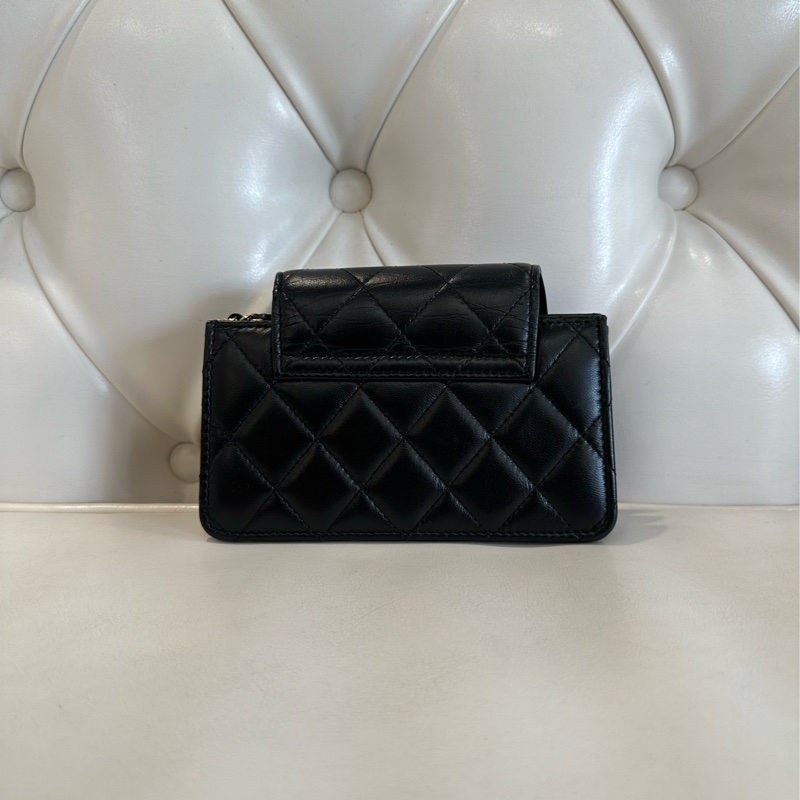 CHANEL 羊皮雙層配件包 黑色 晶片款-2