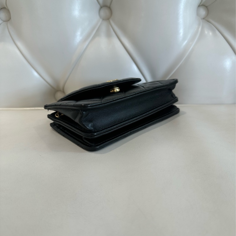 CHANEL 羊皮雙層配件包 黑色 晶片款-3