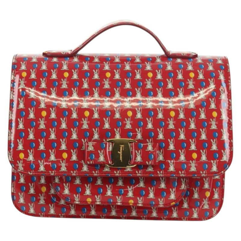 【日本直送】Salvatore Ferragamo Vala 背包，乙烯基塗層，三向紅金配色，正品編號 134344AV-12