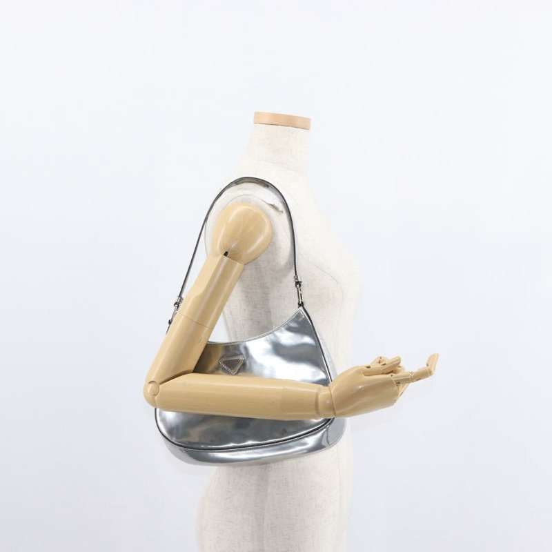 【日本直送】PRADA 銀色皮革肩背包 Auth 134333V-22