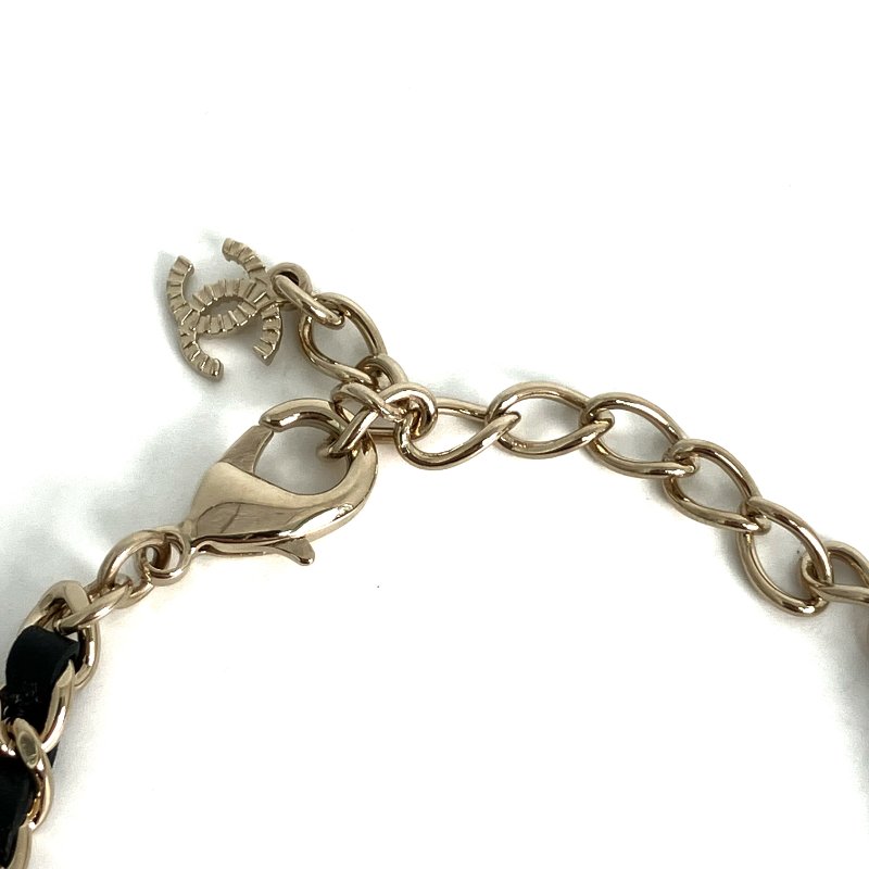 ☆Chanel香奈兒 Gold Tone Metal Black Calfskin Star Rhinestone Bracelet I25B 金色金屬黑色小牛皮星星水鑽手鍊 I25B -257021394-2