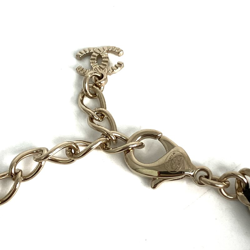 ☆Chanel香奈兒 Gold Tone Metal Black Calfskin Star Rhinestone Bracelet I25B 金色金屬黑色小牛皮星星水鑽手鍊 I25B -257021394-4
