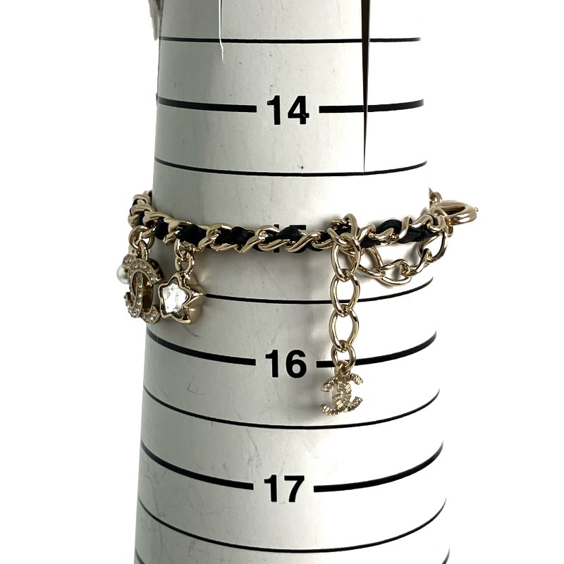 ☆Chanel香奈兒 Gold Tone Metal Black Calfskin Star Rhinestone Bracelet I25B 金色金屬黑色小牛皮星星水鑽手鍊 I25B -257021394-7