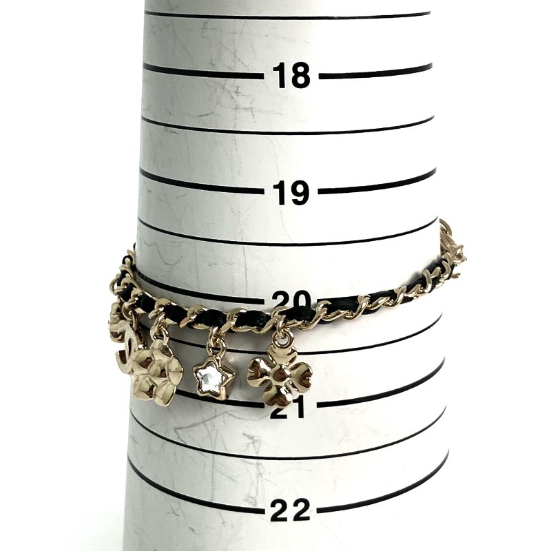 ☆Chanel香奈兒 Gold Tone Metal Black Calfskin Star Rhinestone Bracelet I25B 金色金屬黑色小牛皮星星水鑽手鍊 I25B -257021394-8