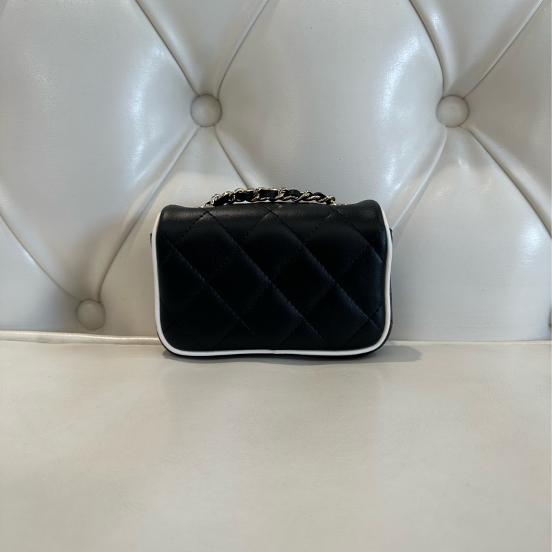 CHANEL 羊皮黑白邊配件包 黑色 晶片款-2