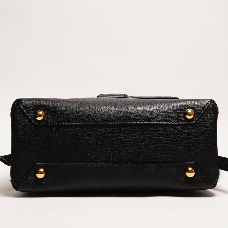 BURBERRY Camberley經典格紋帆布拼色 荔枝皮手提包(黑)-5