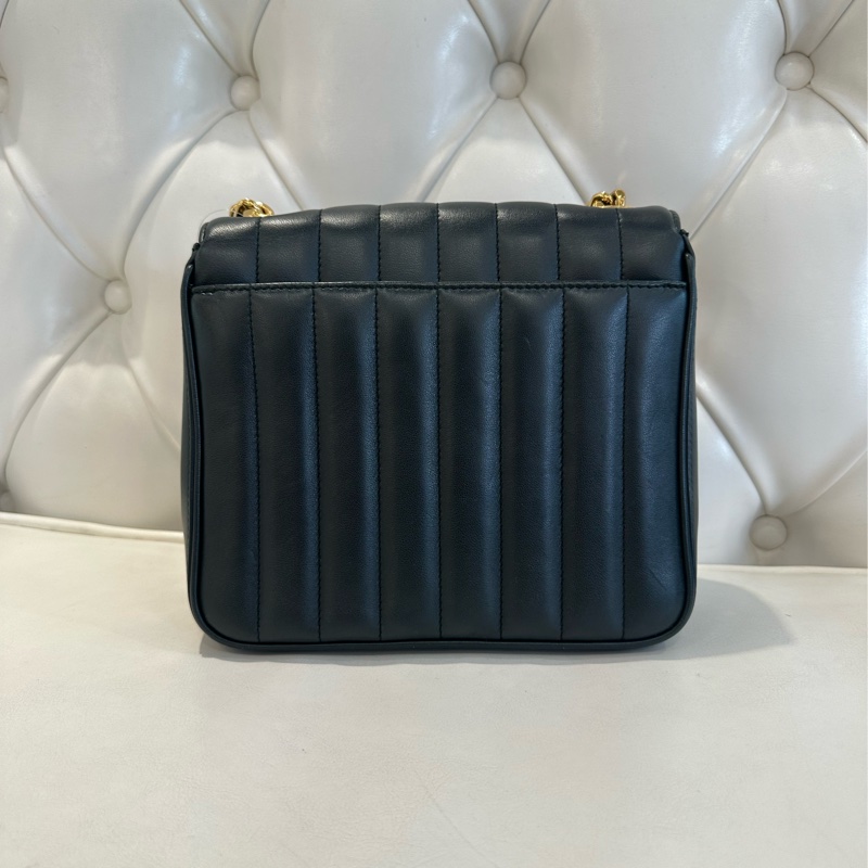 YSL 全皮直紋翻蓋鏈包 綠色-2