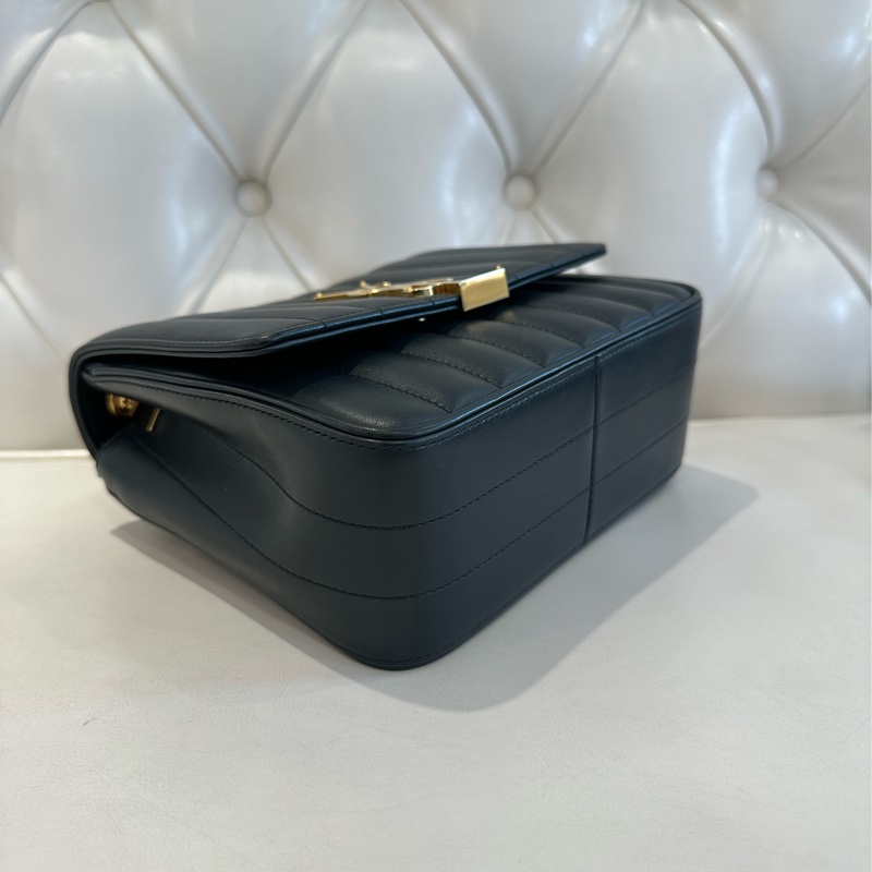 YSL 全皮直紋翻蓋鏈包 綠色-3