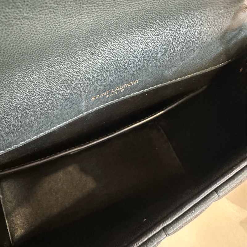 YSL 全皮直紋翻蓋鏈包 綠色-4