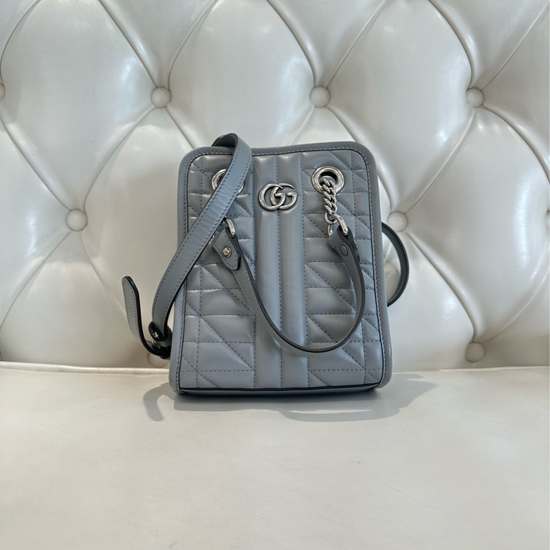 GUCCI 牛皮直式馬夢配件包 灰色-0