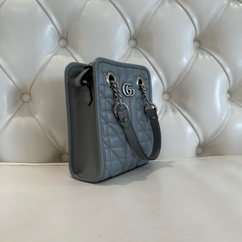 GUCCI 牛皮直式馬夢配件包 灰色-1