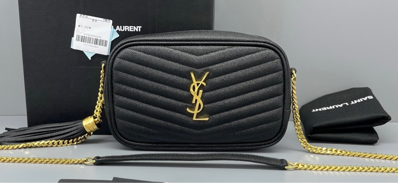 YSL聖羅蘭流蘇相機包黑金魚子醬-0