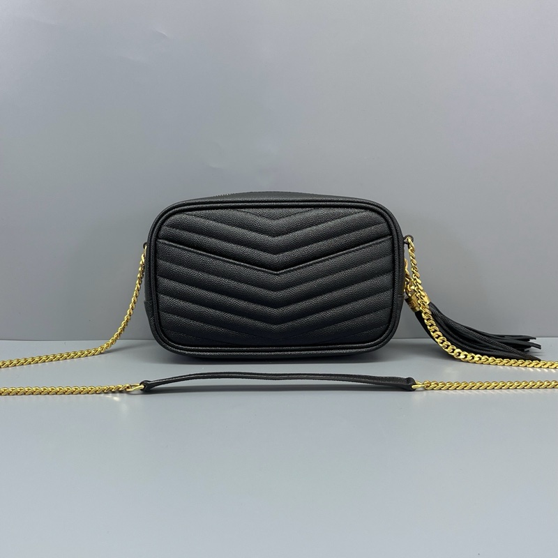 YSL聖羅蘭流蘇相機包黑金魚子醬-1