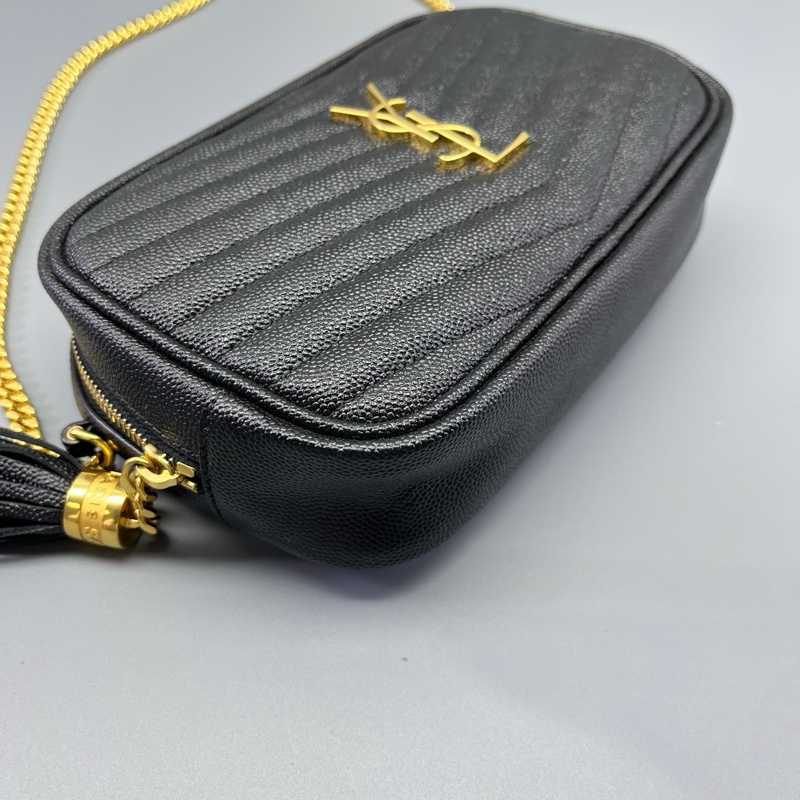 YSL聖羅蘭流蘇相機包黑金魚子醬-3